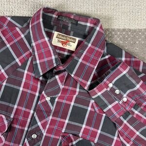 Vintage Western Youngbloods Mens Plaid Snap Button Western Shirt Burgundy Large